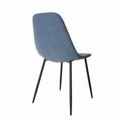 MACABANE AUGUSTIN - Lot De 2 Chaises Tissu Bleu Pieds Métal Noirs - Bleu -MACABANE Elegant store 18152064 3