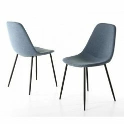 MACABANE AUGUSTIN - Lot De 2 Chaises Tissu Bleu Pieds Métal Noirs - Bleu -MACABANE Elegant store 18152064 5