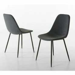 MACABANE AUGUSTIN - Lot De 2 Chaises Tissu Anthracite Pieds Métal Noir - Gris -MACABANE Elegant store 18152065 4
