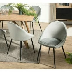 MACABANE AUGUSTIN - Lot De 2 Chaises Velours Vert Jade Pieds Métal Noir - Vert Pale