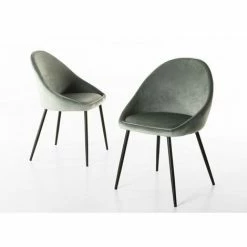 MACABANE AUGUSTIN - Lot De 2 Chaises Velours Vert Jade Pieds Métal Noir - Vert Pale -MACABANE Elegant store 18152068 5