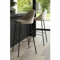 MACABANE AUGUSTIN - Lot De 2 Tabourets De Bar Velours Chamois Beige Pieds Métal Noir Hauteur D'assise 80cm - Beige