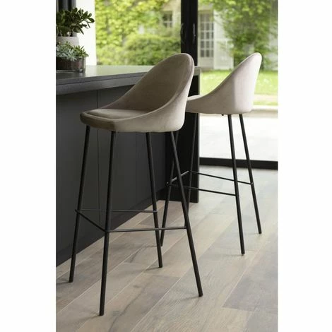 MACABANE AUGUSTIN - Lot De 2 Tabourets De Bar Velours Chamois Beige Pieds Métal Noir Hauteur D'assise 80cm - Beige 3 MACABANE AUGUSTIN - Lot De 2 Tabourets De Bar Velours Chamois Beige Pieds Métal Noir Hauteur D'assise 80cm - Beige
