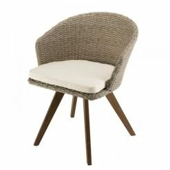 MACABANE VICTOIRE - Chaise De Jardin En Rotin Synthétique Couleur Naturelle Avec Coussin écru Pieds En Bois Acacia - Beige -MACABANE Elegant store 18152071 2