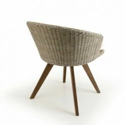 MACABANE VICTOIRE - Chaise De Jardin En Rotin Synthétique Couleur Naturelle Avec Coussin écru Pieds En Bois Acacia - Beige -MACABANE Elegant store 18152071 3