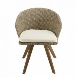 MACABANE VICTOIRE - Chaise De Jardin En Rotin Synthétique Couleur Naturelle Avec Coussin écru Pieds En Bois Acacia - Beige -MACABANE Elegant store 18152071 4