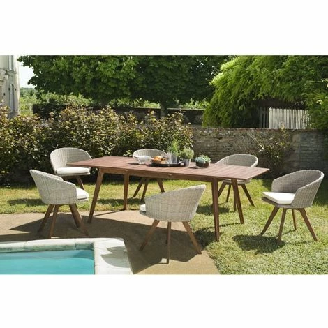 MACABANE VICTOIRE - SALON DE JARDIN EN BOIS 8/10 Pers - 1 Table Rectangulaire Extensible 180/240*100 Cm 6 Fauteuils En Rotin Synthétique - Beige 3 MACABANE VICTOIRE - SALON DE JARDIN EN BOIS 8/10 Pers - 1 Table Rectangulaire Extensible 180/240*100 Cm 6 Fauteuils En Rotin Synthétique - Beige