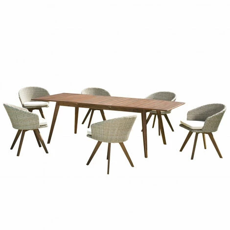 MACABANE VICTOIRE - SALON DE JARDIN EN BOIS 8/10 Pers - 1 Table Rectangulaire Extensible 180/240*100 Cm 6 Fauteuils En Rotin Synthétique - Beige 4 MACABANE VICTOIRE - SALON DE JARDIN EN BOIS 8/10 Pers - 1 Table Rectangulaire Extensible 180/240*100 Cm 6 Fauteuils En Rotin Synthétique - Beige – Image 2