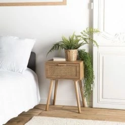 MACABANE ROMEO - Chevet Couleur Naturelle 1 Tiroir Cannage - Naturel