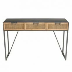 MACABANE DORIANE - Console Noire Métal 3 Tiroirs Cannage Naturel - Noir Et Naturel -MACABANE Elegant store 18338834 4