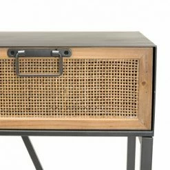 MACABANE DORIANE - Console Noire Métal 3 Tiroirs Cannage Naturel - Noir Et Naturel -MACABANE Elegant store 18338834 5