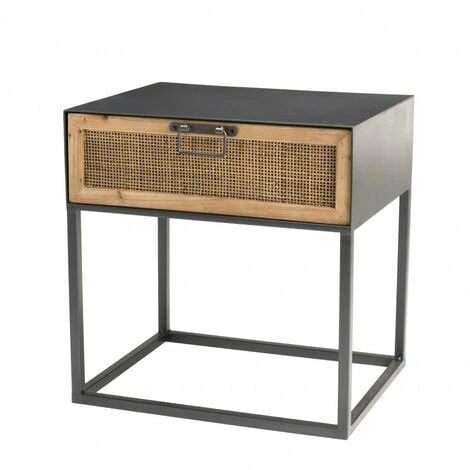 MACABANE DORIANE - Chevet Noir Métal 1 Tiroir Cannage Naturel - Noir Et Naturel 4 MACABANE DORIANE - Chevet Noir Métal 1 Tiroir Cannage Naturel - Noir Et Naturel – Image 2