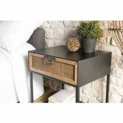 MACABANE DORIANE - Chevet Noir Métal 1 Tiroir Cannage Naturel - Noir Et Naturel 9 MACABANE DORIANE - Chevet Noir Métal 1 Tiroir Cannage Naturel - Noir Et Naturel -MACABANE Elegant store 18338839 3