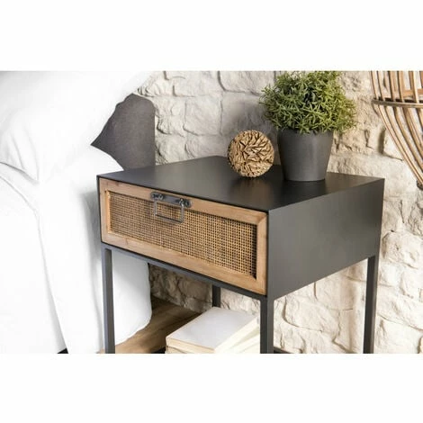 MACABANE DORIANE - Chevet Noir Métal 1 Tiroir Cannage Naturel - Noir Et Naturel 5 MACABANE DORIANE - Chevet Noir Métal 1 Tiroir Cannage Naturel - Noir Et Naturel – Image 3