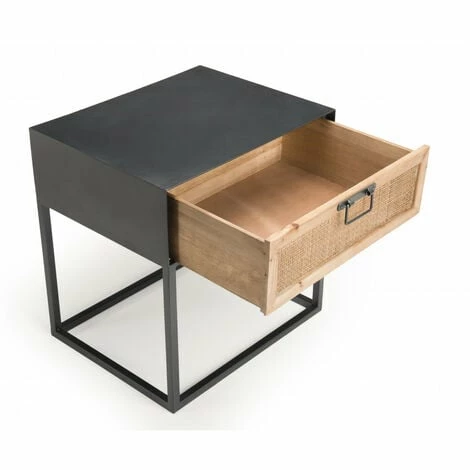 MACABANE DORIANE - Chevet Noir Métal 1 Tiroir Cannage Naturel - Noir Et Naturel 7 MACABANE DORIANE - Chevet Noir Métal 1 Tiroir Cannage Naturel - Noir Et Naturel – Image 5