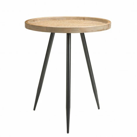MACABANE DORIANE - Table D'appoint Ronde 45x45cm Cannage 3 Pieds Métal Noir - Naturel Et Noir 4 MACABANE DORIANE - Table D'appoint Ronde 45x45cm Cannage 3 Pieds Métal Noir - Naturel Et Noir – Image 2