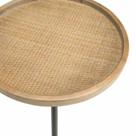 MACABANE DORIANE - Table D'appoint Ronde 45x45cm Cannage 3 Pieds Métal Noir - Naturel Et Noir 7 MACABANE DORIANE - Table D'appoint Ronde 45x45cm Cannage 3 Pieds Métal Noir - Naturel Et Noir – Image 5