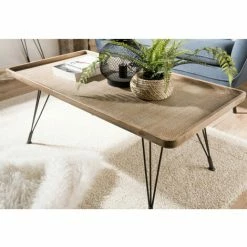 MACABANE DORIANE - Table Basse Rectangulaire Plateau Cannage Naturel Pieds Métal Noir - Naturel Et Noir -MACABANE Elegant store 18338853 3
