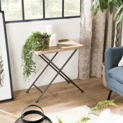 MACABANE DORIANE - Table D'appoint Rectangulaire Plateau Cannage Naturel Pieds Métal Noir - Naturel Et Noir