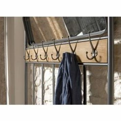 MACABANE DORIANE - Meuble D'entrée Porte-manteau Bois Sapin Et Métal Avec Miroir 2 étagères - Noir Et Naturel -MACABANE Elegant store 18338865 4