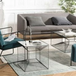 MACABANE THEODORE - Table D'appoint Carrée 45.5x45.5cm Métal Noir Plateau Verre - Noir