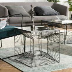 MACABANE THEODORE - Table D'appoint Carrée 45.5x45.5cm Métal Noir Plateau Verre - Noir -MACABANE Elegant store 18338886 4