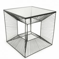 MACABANE THEODORE - Table D'appoint Carrée 45.5x45.5cm Métal Noir Plateau Verre - Noir -MACABANE Elegant store 18338886 5