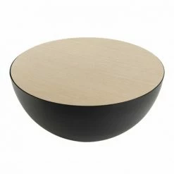 MACABANE THEODORE - Table Basse Coque 70x70cm Base Métal Plateau Bois Clair - Noir -MACABANE Elegant store 18338888 2
