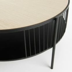 MACABANE THEODORE - Table Basse Ronde Double Plateau 80x80cm Base Métal Plateau Bois Clair - Noir Et Naturel -MACABANE Elegant store 18338893 3
