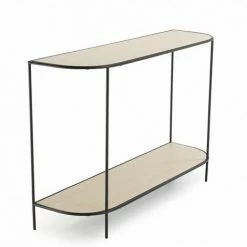 MACABANE THEODORE - Console Double Plateau Bois Clair Pieds Métal Noir - Noir Et Naturel -MACABANE Elegant store 18338898 4