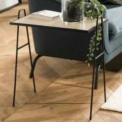 MACABANE THEODORE - Table D'appoint 57x35 Cm Plateau Bois Clair Pieds Métal Noir - Noir Et Naturel -MACABANE Elegant store 18338903 4