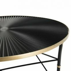 MACABANE THEODORE - Table Basse Ronde 91x91cm Ceinture Dorée Pieds Métal Noir - Noir Et Doré -MACABANE Elegant store 18338924 3