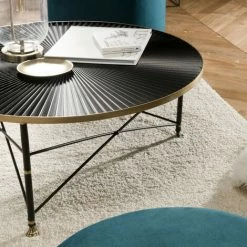 MACABANE THEODORE - Table Basse Ronde 91x91cm Ceinture Dorée Pieds Métal Noir - Noir Et Doré -MACABANE Elegant store 18338924 4