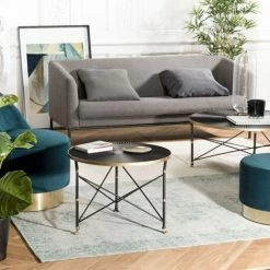 MACABANE THEODORE - Table D'appoint Ronde 61x61cm Ceinture Dorée Pieds Métal Noir - Noir Et Doré