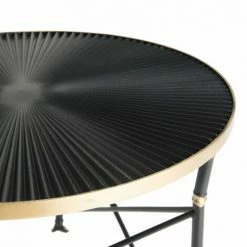 MACABANE THEODORE - Table D'appoint Ronde 61x61cm Ceinture Dorée Pieds Métal Noir - Noir Et Doré -MACABANE Elegant store 18338927 3