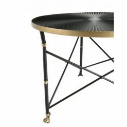 MACABANE THEODORE - Table D'appoint Ronde 61x61cm Ceinture Dorée Pieds Métal Noir - Noir Et Doré -MACABANE Elegant store 18338927 4