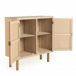 MACABANE ADELE - Buffet 2 Portes Toile De Jute Pieds Métal Doré - Beige -MACABANE Elegant store 18338978 3