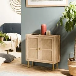 MACABANE ADELE - Buffet 2 Portes Toile De Jute Pieds Métal Doré - Beige -MACABANE Elegant store 18338978 4