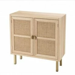 MACABANE ADELE - Buffet 2 Portes Toile De Jute Pieds Métal Doré - Beige -MACABANE Elegant store 18338978 5