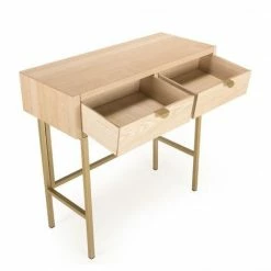 MACABANE ADELE - Console 2 Tiroirs Pieds Métal Doré - Beige -MACABANE Elegant store 18338982 3