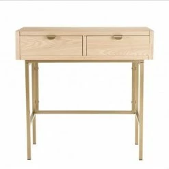 MACABANE ADELE - Console 2 Tiroirs Pieds Métal Doré - Beige -MACABANE Elegant store 18338982 4