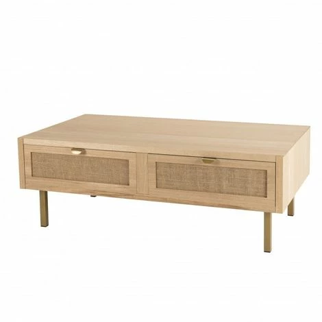 MACABANE ADELE - Table Basse 2 Tiroirs Toile De Jute Pieds Métal Doré - Beige 7 MACABANE ADELE - Table Basse 2 Tiroirs Toile De Jute Pieds Métal Doré - Beige – Image 5