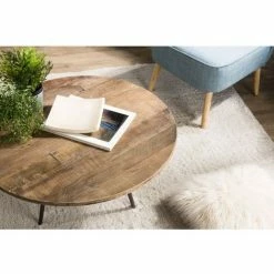 MACABANE ALIDA - Table Basse Ronde Marron 75x75cm Teck Recyclé Pieds Métal - Brun -MACABANE Elegant store 18400601 3