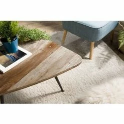 MACABANE ALIDA - Table Basse Bois Ovoïde Teck Recyclé Pieds Métal - Brun -MACABANE Elegant store 18400602 3