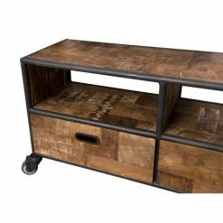 MACABANE ALIDA - Meuble TV à Roulettes Marron 3 Tiroirs 3 Niches Teck Recyclé Et Métal Noir - Brun -MACABANE Elegant store 18400606 5