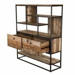 MACABANE ALIDA - Étagère Marron 2 Tiroirs Et 7 Niches Teck Recyclé Acacia Mahogany Recyclé Et Métal Noir - Brun -MACABANE Elegant store 18400610 4