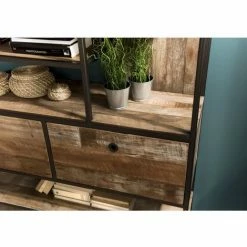 MACABANE ALIDA - Étagère Marron 2 Tiroirs Et 7 Niches Teck Recyclé Acacia Mahogany Recyclé Et Métal Noir - Brun -MACABANE Elegant store 18400610 5