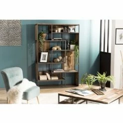 MACABANE ALIDA - Bibliothèque Marron 6 Niveaux 6 Open Space Teck Recyclé Acacia Mahogany Recyclé Et Métal - Brun