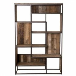 MACABANE ALIDA - Bibliothèque Marron 6 Niveaux 6 Open Space Teck Recyclé Acacia Mahogany Recyclé Et Métal - Brun -MACABANE Elegant store 18400612 4