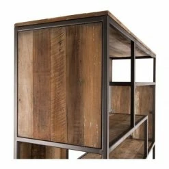 MACABANE ALIDA - Bibliothèque Marron 6 Niveaux 6 Open Space Teck Recyclé Acacia Mahogany Recyclé Et Métal - Brun -MACABANE Elegant store 18400612 5